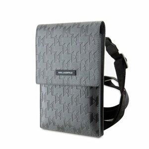 Karl Lagerfeld Saffiano Monogram Wallet Phone Bag Silver