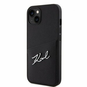 Karl Lagerfeld Saffiano Card Slot Metal Signature Zadní Kryt pro iPhone 13 Black