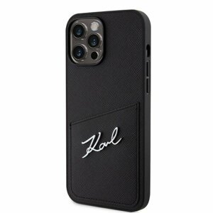 Karl Lagerfeld Saffiano Card Slot Metal Signature Zadní Kryt pro iPhone 13 Pro Max Black