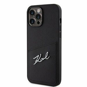 Karl Lagerfeld Saffiano Card Slot Metal Signature Zadní Kryt pro iPhone 14 Pro Max Black