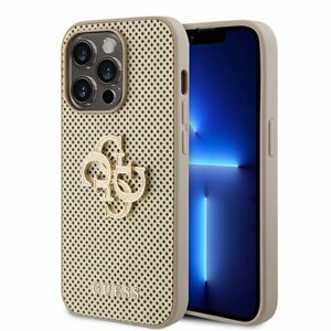 Guess PU Perforated 4G Glitter Metal Logo Zadní Kryt pro iPhone 14 Pro Gold