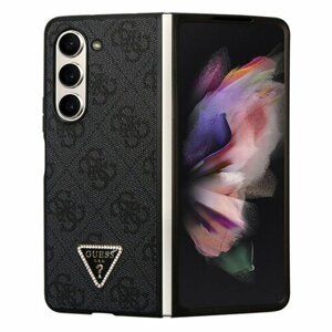 Guess 4G PU Leather Triangle Zadní Kryt pro Samsung Galaxy Z Fold 5 Black