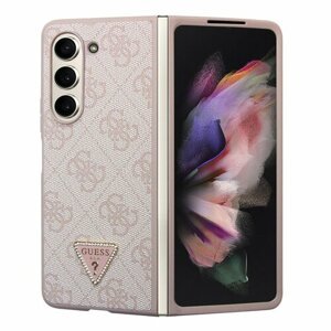 Guess 4G PU Leather Triangle Zadní Kryt pro Samsung Galaxy Z Fold 5 Pink