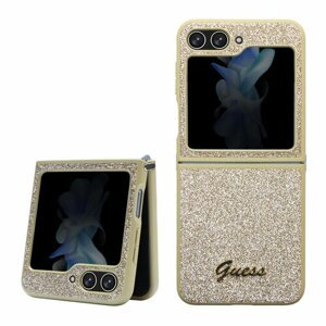 Guess PC/TPU Glitter Flakes Metal Logo Zadní Kryt pro Samsung Galaxy Z Flip 5 Gold