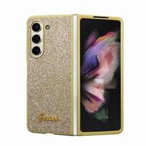 Guess PC/TPU Glitter Flakes Metal Logo Zadní Kryt pro Samsung Galaxy Z Fold 5 Gold