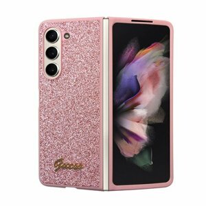 Guess PC/TPU Glitter Flakes Metal Logo Zadní Kryt pro Samsung Galaxy Z Fold 5 Pink