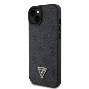 Guess PU 4G Strass Triangle Metal Logo Zadní Kryt pro iPhone 15 Plus Black