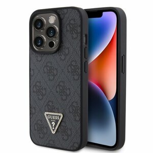 Guess PU 4G Strass Triangle Metal Logo Zadní Kryt pro iPhone 15 Pro Black