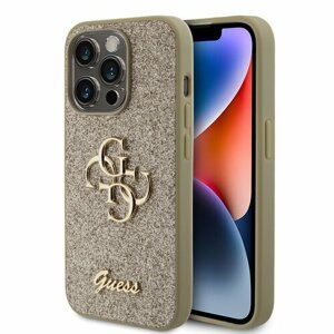 Guess PU Fixed Glitter 4G Metal Logo Zadní Kryt pro iPhone 15 Pro Gold