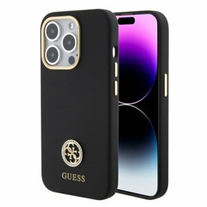 Guess Liquid Silicone 4G Strass Metal Logo Zadní Kryt pro iPhone 15 Pro Max Black