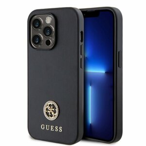 Guess PU 4G Strass Metal Logo Zadní Kryt pro iPhone 15 Pro Black