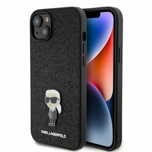 Karl Lagerfeld Fixed Glitter Metal Ikonik Zadní Kryt pro iPhone 15 Plus Black