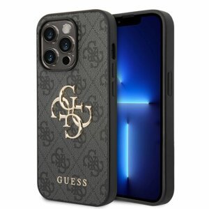 Guess PU 4G Metal Logo Zadní Kryt pro iPhone 15 Pro Max Grey