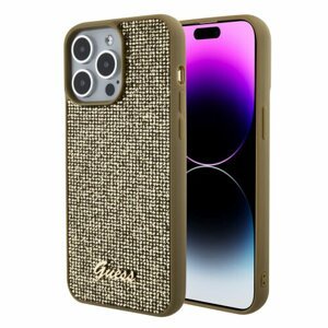 Guess PU Square Mirror Script Logo Zadní Kryt pro iPhone 15 Pro Max Gold