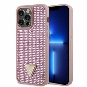 Guess Rhinestones Triangle Metal Logo Kryt pro iPhone 15 Pro Max Pink