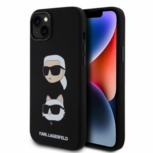 Karl Lagerfeld Liquid Silicone Karl and Choupette Heads Zadní Kryt pro iPhone 15 Plus Black