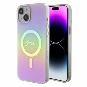 Guess IML Iridescent Script MagSafe Zadní Kryt pro iPhone 15 Pink