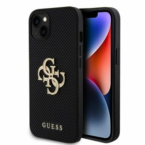 Guess PU Perforated 4G Glitter Metal Logo Zadní Kryt pro iPhone 15 Black