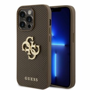 Guess PU Perforated 4G Glitter Metal Logo Zadní Kryt pro iPhone 15 Pro Taupe