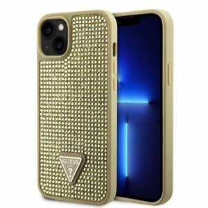 Guess Rhinestones Triangle Metal Logo Kryt pro iPhone 15 Gold