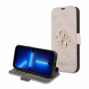 Guess PU Leather 4G Metal Logo Book Pouzdro pro iPhone 15 Pink