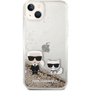 Karl Lagerfeld Liquid Glitter Karl and Choupette Zadný Kryt pre iPhone 14 Max Gold