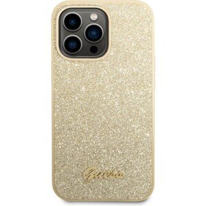 Guess PC/TPU Glitter Flakes Metal Logo kryt iPhone 14 Pro Max zlatý