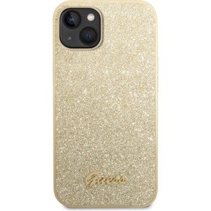 Guess PC/TPU Glitter Flakes Metal Logo Zadný Kryt pre iPhone 14 Max Gold