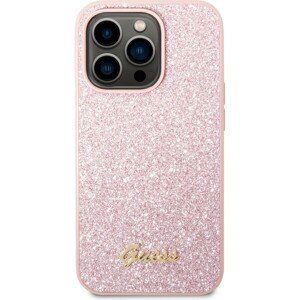 Guess PC/TPU Glitter Flakes Metal Logo kryt iPhone 14 Pro ružový