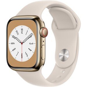 Apple Watch Series 8 Cellular 41mm zlatá oceľ s hviezdne bielym športovým remienkom