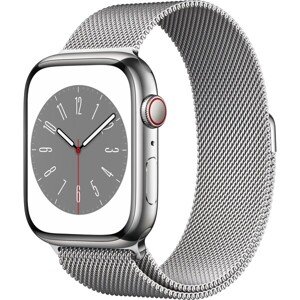 Apple Watch Series 8 Cellular 45mm strieborná oceľ so strieborným milánskym ťahom