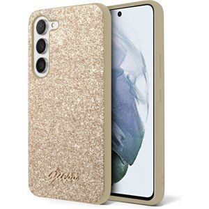 Guess PC/TPU Glitter Flakes Metal Logo Zadný Kryt pre Samsung Galaxy S23+ Gold