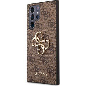 Guess PU 4G Metal Logo Zadný Kryt pre Samsung Galaxy S23 Ultra Brown