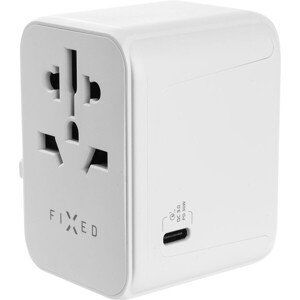 Cestovný adaptér FIXED pre EÚ, UK a USA/AUS, s 1xUSB-C a 2xUSB výstupom, GaN, PD 30W, biely