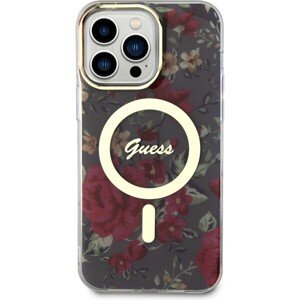 Guess PC/TPU Flowers IML MagSafe Kompatibilný Zadný Kryt pre iPhone 14 Pro Max Kaki