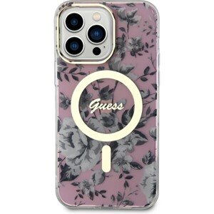 Guess PC/TPU Flowers IML MagSafe Kompatibilný Zadný Kryt pre iPhone 13 Pro Max Pink