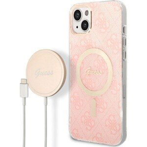 Guess 4G MagSafe Kompatibilný Zadný Kryt + Bezdrôtová Nabíjačka pre iPhone 14 Plus Pink