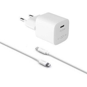 Set sieťovej nabíjačky FIXED Mini s USB-C výstupom a USB-C/Lightning kábla, podpora PD, 1.2 meter, M