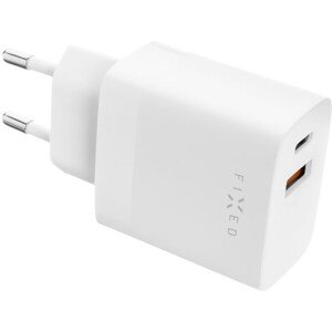 Sieťová nabíjačka FIXED s USB-C a USB výstupom, podpora PD a QC 3.0, 20W, biela