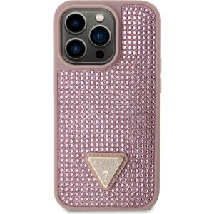 Guess Rhinestones Triangle Metal Logo Kryt pre iPhone 14 Pro Pink