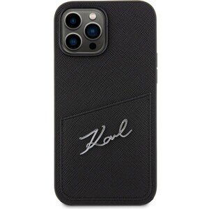 Karl Lagerfeld Saffiano Card Slot Metal Signature Zadný Kryt pre iPhone 13 Pro Max Black