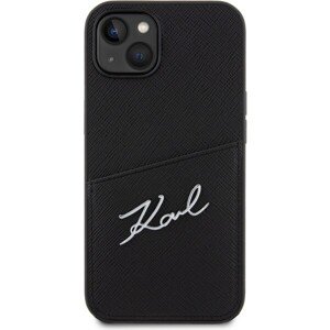 Karl Lagerfeld Saffiano Card Slot Metal Signature Zadný Kryt pre iPhone 14 Black