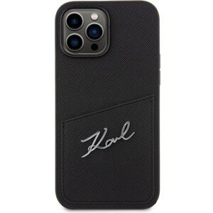 Karl Lagerfeld Saffiano Card Slot Metal Signature Zadný Kryt pre iPhone 14 Pro Max Black