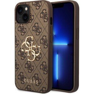 Guess PU 4G Metal Logo Zadný Kryt pre iPhone 15 Brown