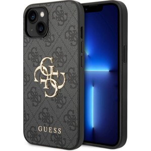 Guess PU 4G Metal Logo Zadný Kryt pre iPhone 15 Plus Grey