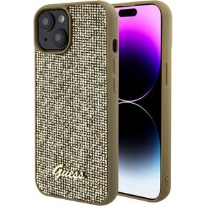 Guess PU Square Mirror Script Logo Zadný Kryt pre iPhone 15 Gold