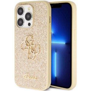 Guess PU Fixed Glitter 4G Metal Logo Zadný Kryt pre iPhone 15 Pro Max Gold