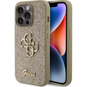 Guess PU Fixed Glitter 4G Metal Logo Zadný Kryt pre iPhone 15 Pro Gold