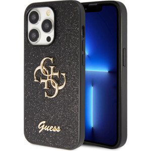 Guess PU Fixed Glitter 4G Metal Logo Zadný Kryt pre iPhone 15 Pro Max Black