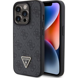 Guess PU 4G Strass Triangle Metal Logo Zadný Kryt pre iPhone 15 Pro Black